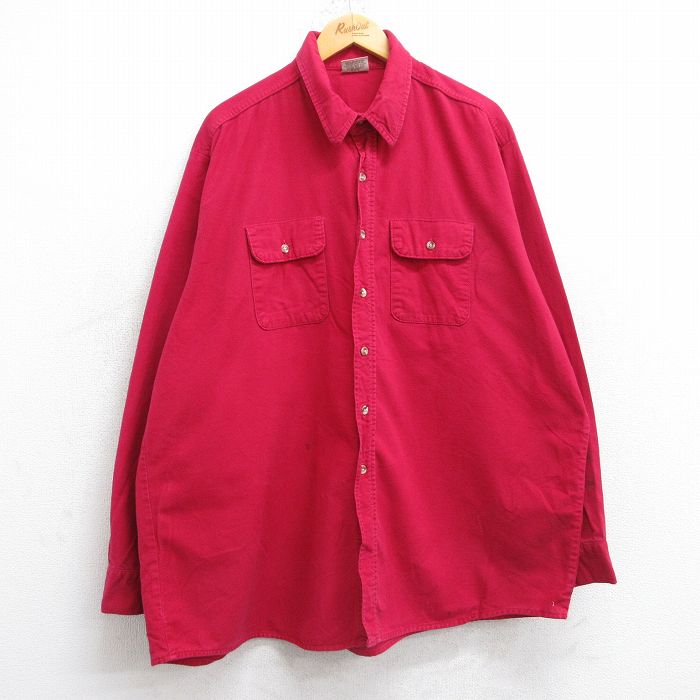 XL★古着 ファイブブラザー 長袖 フランネル シャツ メンズ 90年代 90s ロング丈 USA製 赤 レッド 25sep26 中古 トップス