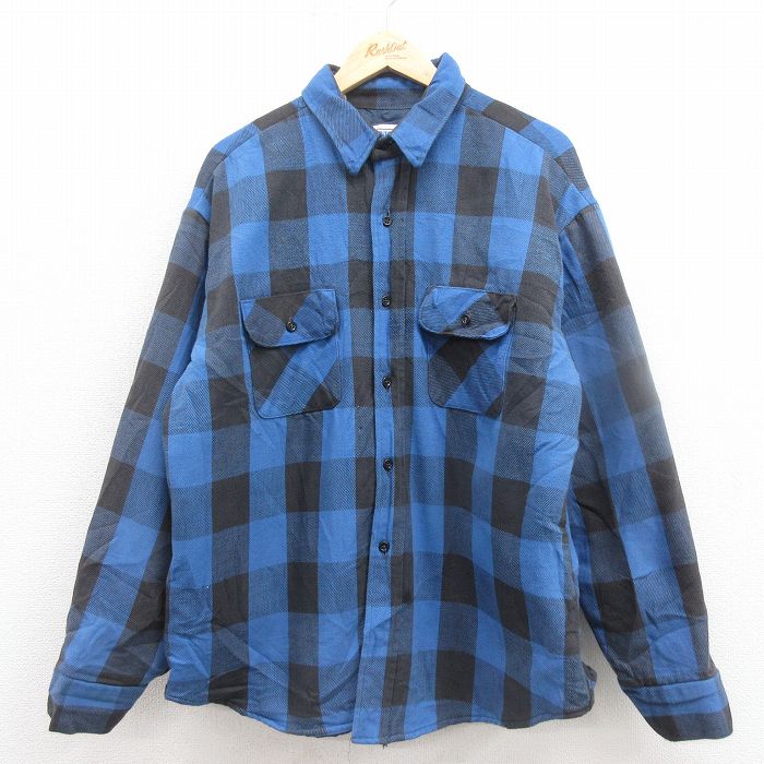 XL★古着 ファイブブラザー 長袖 フランネル シャツ メンズ 80年代 80s 大きいサイズ コットン USA製 青 ブルー バッファロー チェック 内側キルティング 【spe】 25sep30 中古 トップス