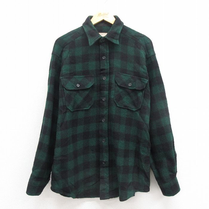 XL★古着 ウールリッチ WOOLRICH 長袖 ウール シャツ メンズ 00年代 00s 緑 グリーン バッファロー チェック 25sep30 中古 トップス