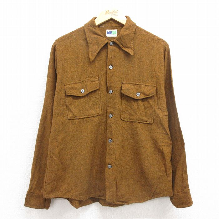 L★古着 DEE CEE 長袖 ウール シャツ メンズ 70年代 70s USA製 茶 ブラウン 25sep30 中古 トップス