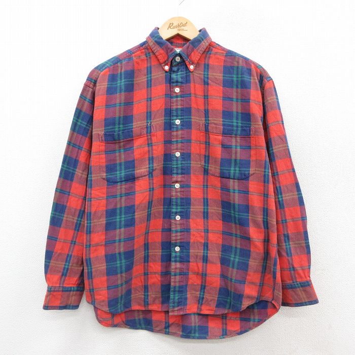 L★古着 長袖 フランネル シャツ メンズ コットン 赤他 レッド チェック 25oct01 中古 トップス