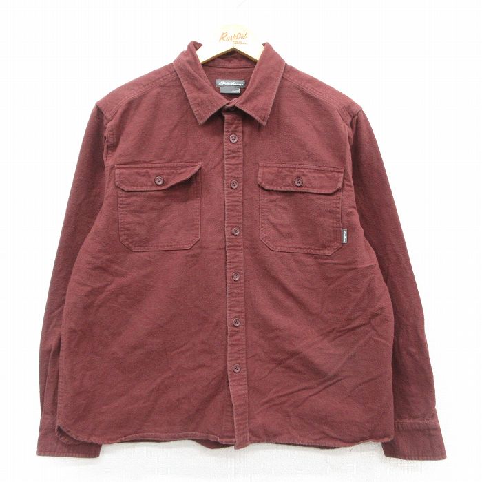 XL★古着 エディーバウアー 長袖 フランネル シャツ メンズ コットン エンジ 25oct01 中古 トップス