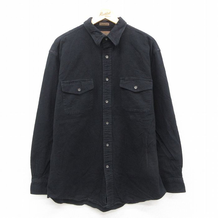 XL★古着 セントジョンズベイ 長袖 ヘビー フランネル シャツ メンズ シャモアクロス コットン 黒 ブラック 25oct01 中古 トップス