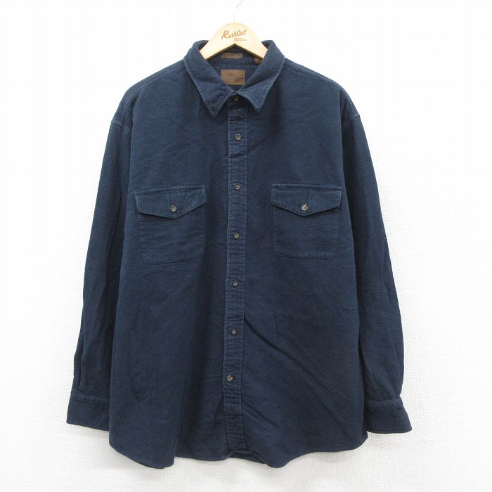 XL★古着 セントジョンズベイ 長袖 ヘビー フランネル シャツ メンズ シャモアクロス 大きいサイズ ロング丈 コットン 濃紺 ネイビー 25oct01 中古 トップス