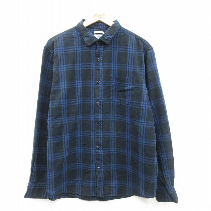 XL★古着 オールドネイビー OLD NAVY 長袖 フランネル シャツ メンズ コットン 青他 ブルー チェック 25oct01 中古 トップス