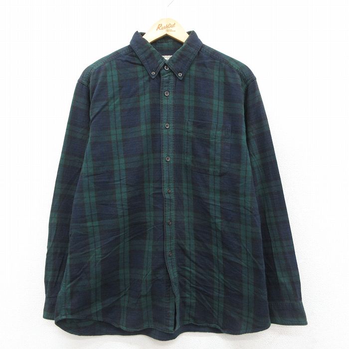 XL★古着 エルエルビーン LLBEAN 長袖 フランネル シャツ メンズ 00年代 00s コットン ボタンダウン 緑他 グリーン タータン チェック ブラックウォッチ 25oct01 中古 トップス