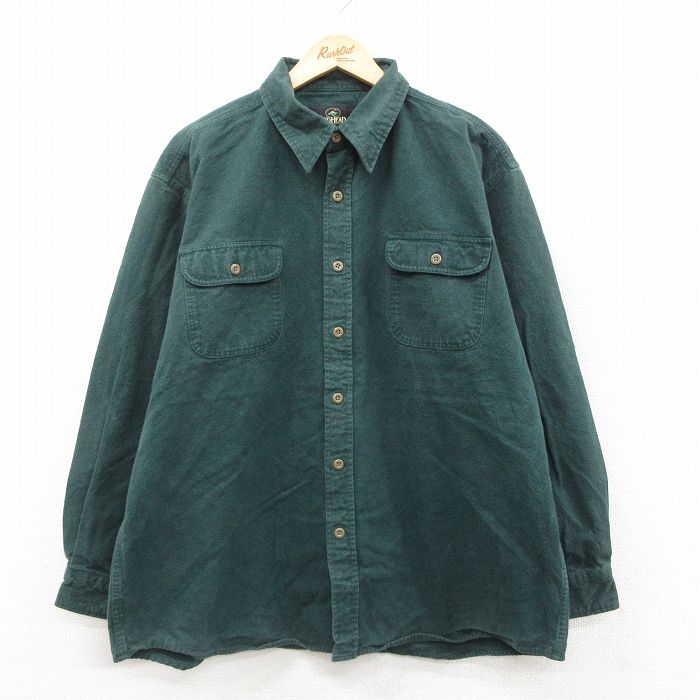 XL★古着 レッドヘッド 長袖 ヘビー フランネル シャツ メンズ 00年代 00s 大きいサイズ コットン 緑 グリーン 25oct01 中古 トップス