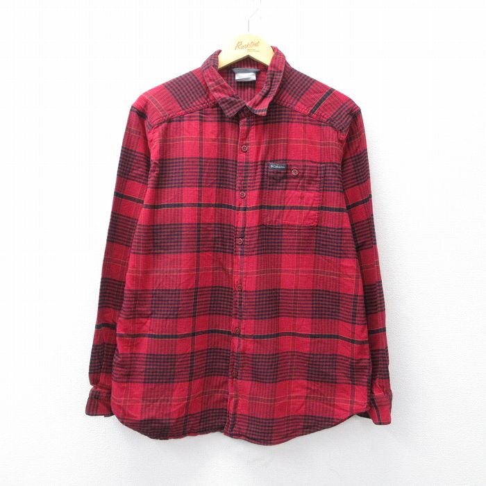 L★古着 コロンビア COLUMBIA 長袖 フランネル シャツ メンズ ワンポイントロゴ 赤他 レッド チェック 25oct02 中古 トップス