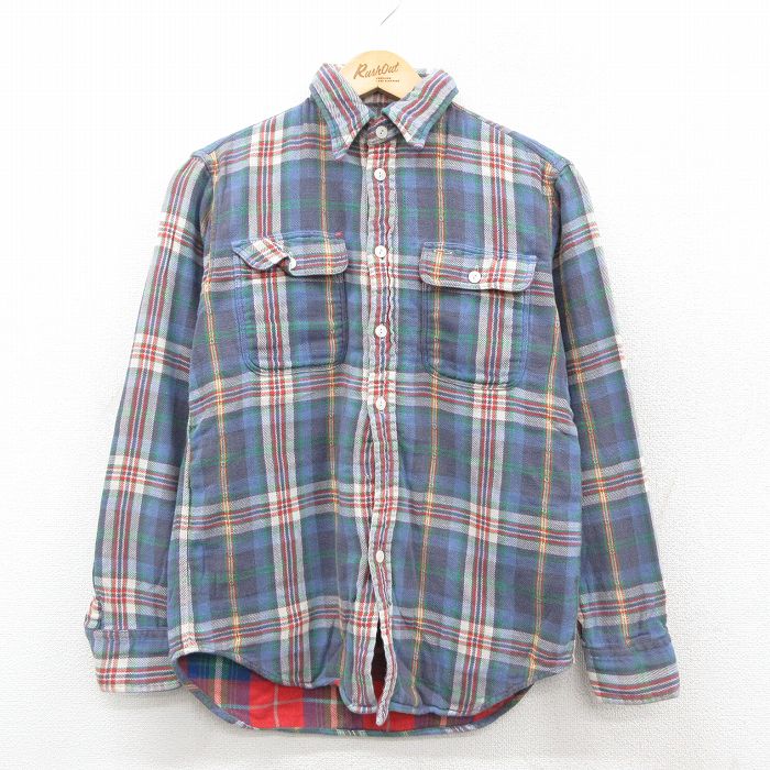 S★古着 ラルフローレン Ralph Lauren 長袖 ブランド フランネル シャツ メンズ コットン 薄紺他 ネイビー チェック 25oct02 中古 トップス
