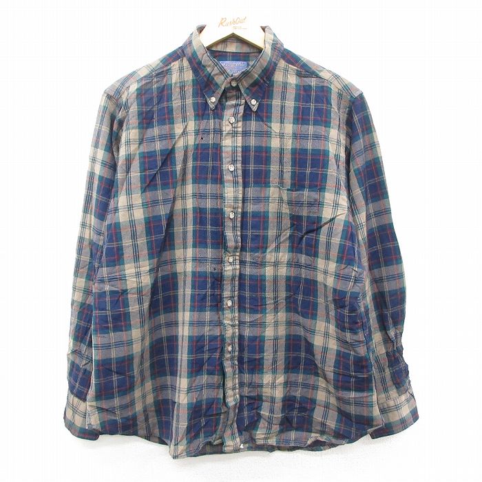 L★古着 ペンドルトン PENDLETON 長袖 ウール シャツ メンズ 80年代 80s ボタンダウン USA製 ベージュ他 カーキ チェック 25oct03 中古 トップス
