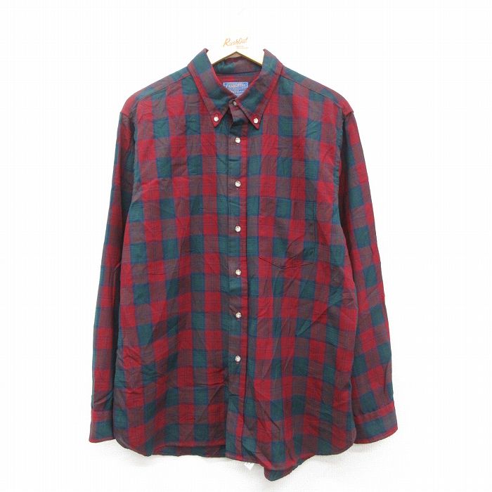 XL★古着 ペンドルトン PENDLETON 長袖 ウール シャツ メンズ 80年代 80s ボタンダウン USA製 赤他 レッド タータン チェック 【spe】 25oct03 中古 トップス