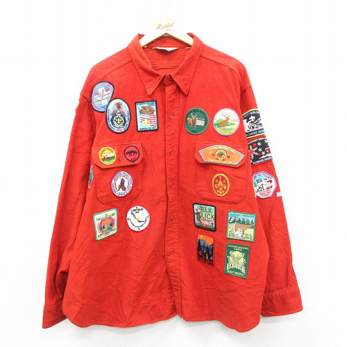 XL★古着 ウールリッチ WOOLRICH 長袖 ヘビー フランネル シャツ メンズ 80年代 80s ワッペン シャモアクロス 大きいサイズ コットン USA製 オレンジ 【spe】 25oct03 中古 トップス