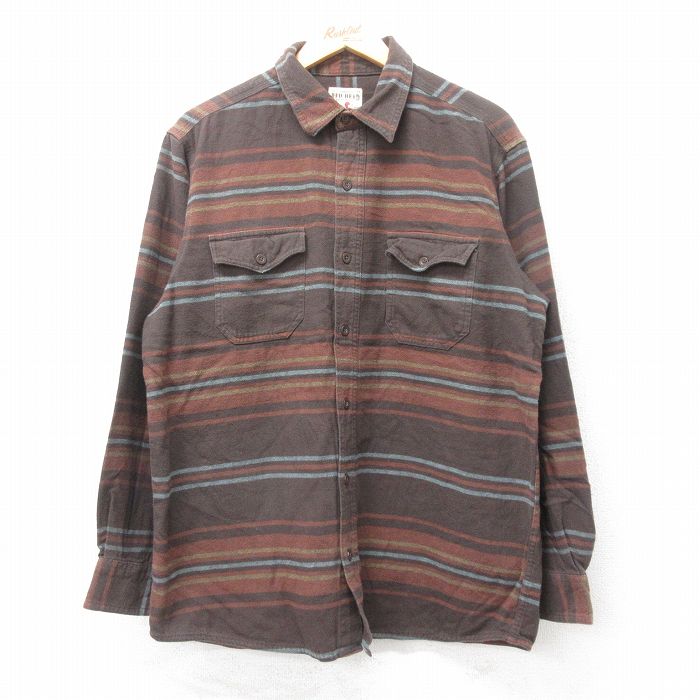 L★古着 レッドヘッド 長袖 フランネル シャツ メンズ コットン 茶他 ブラウン ボーダー 25oct03 中古 トップス