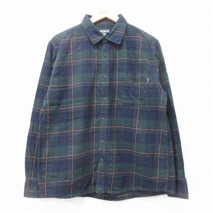 L★古着 エディーバウアー 長袖 フランネル シャツ メンズ コットン 緑他 グリーン チェック 25oct03 中古 トップス