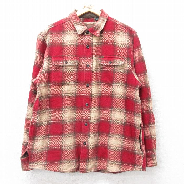 L★古着 オービス ORVIS 長袖 ヘビー フランネル シャツ メンズ コットン ベージュ他 カーキ オンブレ チェック 【spe】 25oct03 中古 トップス