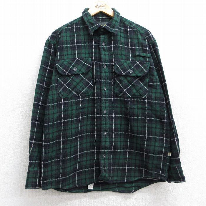 L★古着 カベラス 長袖 ヘビー フランネル シャツ メンズ コットン 緑他 グリーン チェック 25oct03 中古 トップス