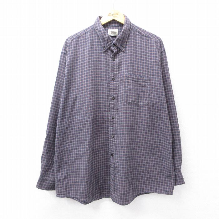 【20%OFF】XL★古着 エルエルビーン LLBEAN 長袖 フランネル シャツ メンズ 00年代 00s 大きいサイズ ロング丈 コットン ボタンダウン グレー他 チェック 25oct03 中古 トップス