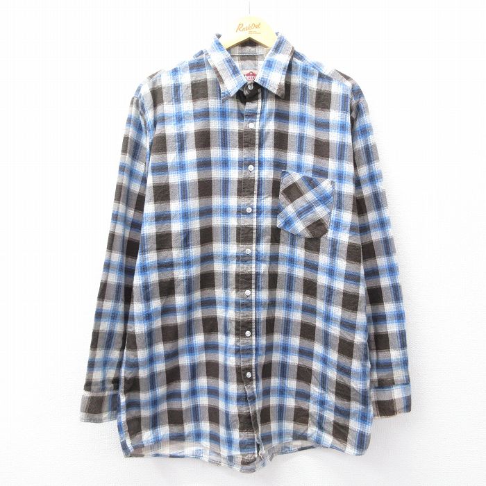 XL★古着 長袖 フランネル シャツ メンズ 90年代 90s ロング丈 コットン USA製 濃茶他 ブラウン チェック 25oct03 中古 トップス