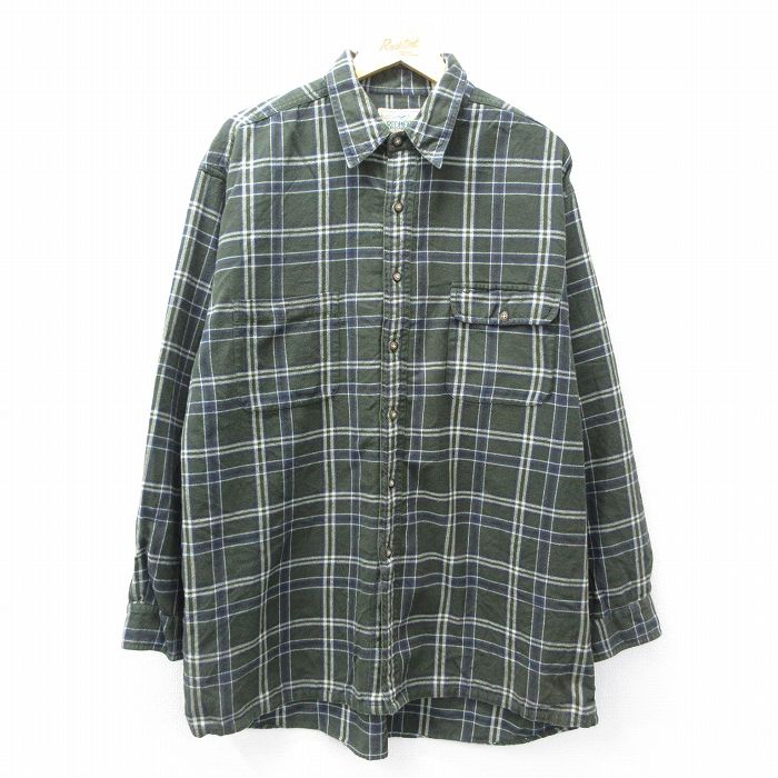 XL★古着 レッドヘッド 長袖 フランネル シャツ メンズ 00年代 00s 大きいサイズ ロング丈 コットン 濃緑他 グリーン チェック 25oct03 中古 トップス