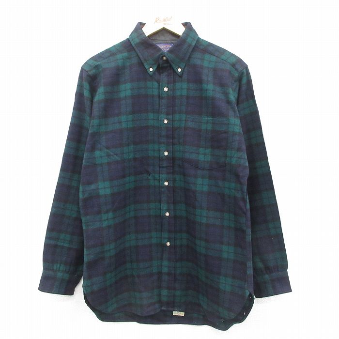 M★古着 ペンドルトン PENDLETON 長袖 ウール シャツ メンズ 80年代 80s USA製 緑他 グリーン タータン チェック ブラックウォッチ 25oct08 中古 トップス