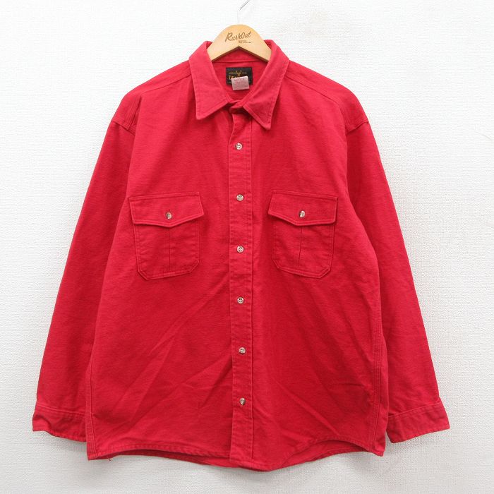 XL★古着 長袖 ヘビー フランネル シャツ メンズ 90年代 90s 大きいサイズ コットン USA製 赤 レッド 25oct08 中古 トップス
