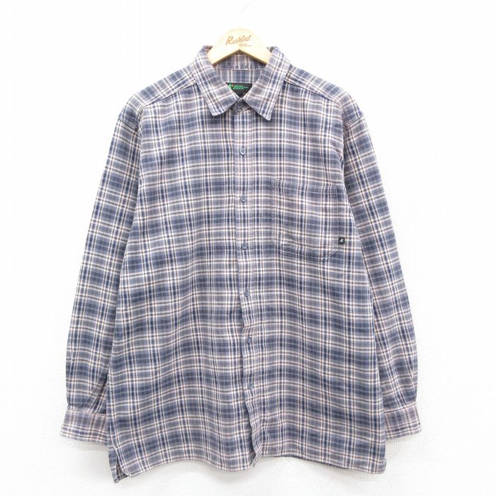 L★古着 EMS 長袖 ヘビー フランネル シャツ メンズ コットン グレー他 チェック 25oct08 中古 トップス