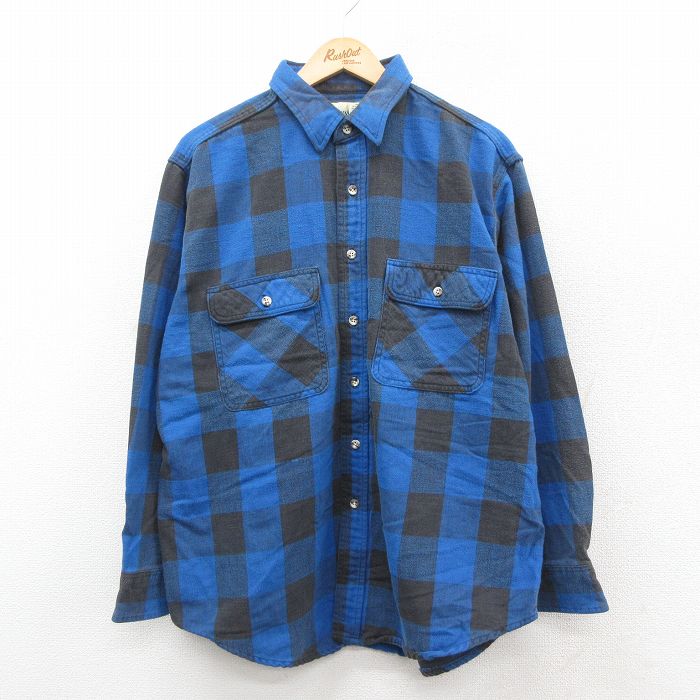 XL★古着 セントジョンズベイ 長袖 ヘビー フランネル シャツ メンズ 90年代 90s 大きいサイズ コットン 青他 ブルー バッファロー チェック 【spe】 25oct09 中古 トップス