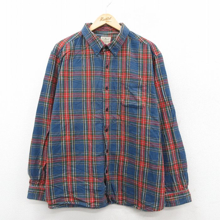 【20%OFF】XL★古着 エルエルビーン LLBEAN 長袖 フランネル シャツ メンズ 00年代 00s 大きいサイズ コットン ボタンダウン 紺他 ネイビー チェック 【spe】 25oct11 中古 トップス