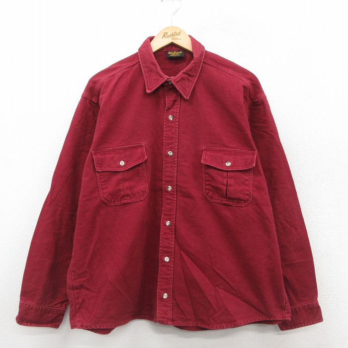 XL★古着 長袖 ヘビー フランネル シャツ メンズ 80年代 80s 大きいサイズ コットン USA製 エンジ 25oct11 中古 トップス