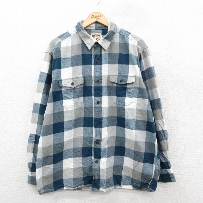 XL★古着 レッドヘッド 長袖 フランネル シャツ メンズ 大きいサイズ コットン 紺他 ネイビー チェック 25oct11 中古 トップス