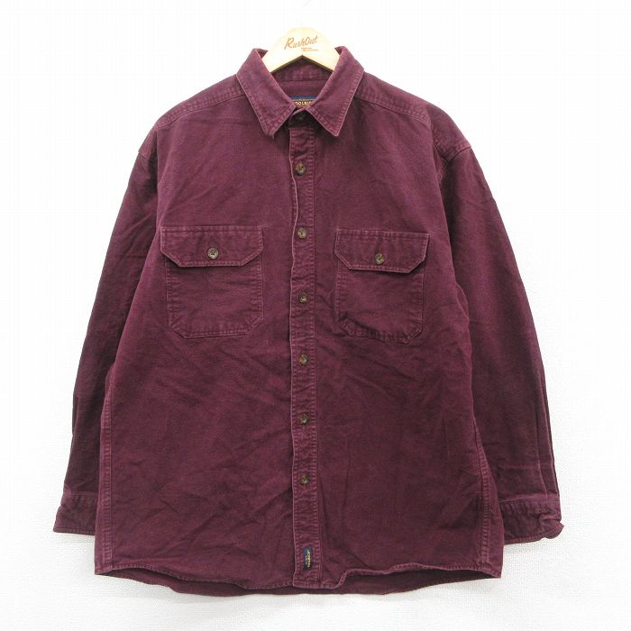 L★古着 ウールリッチ WOOLRICH 長袖 ヘビー フランネル シャツ メンズ ロング丈 エンジ 25oct11 中古 トップス