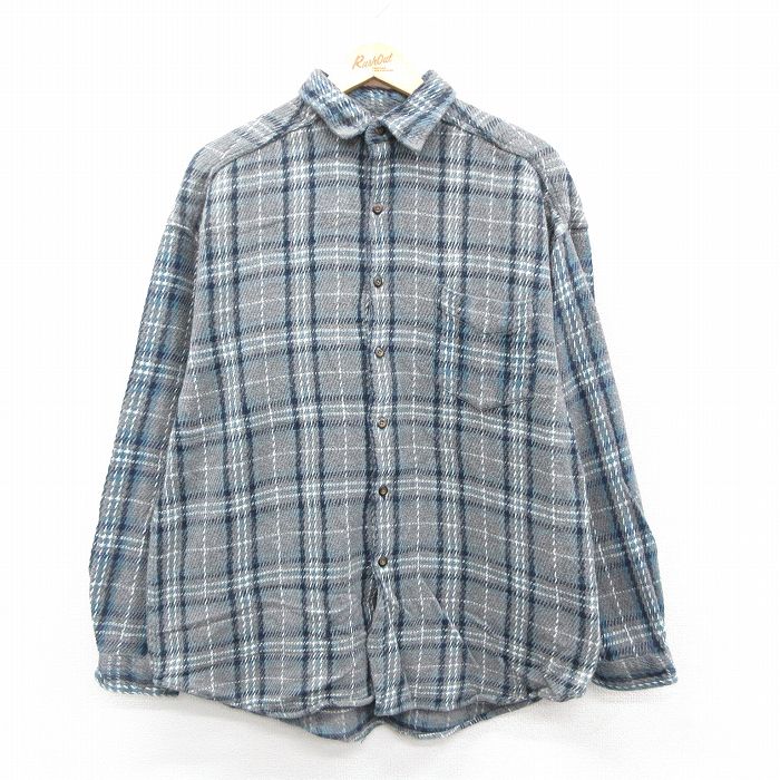 XL★古着 STRUCTURE 長袖 ヘビー フランネル シャツ メンズ コットン グレー他 チェック 25oct11 中古 トップス
