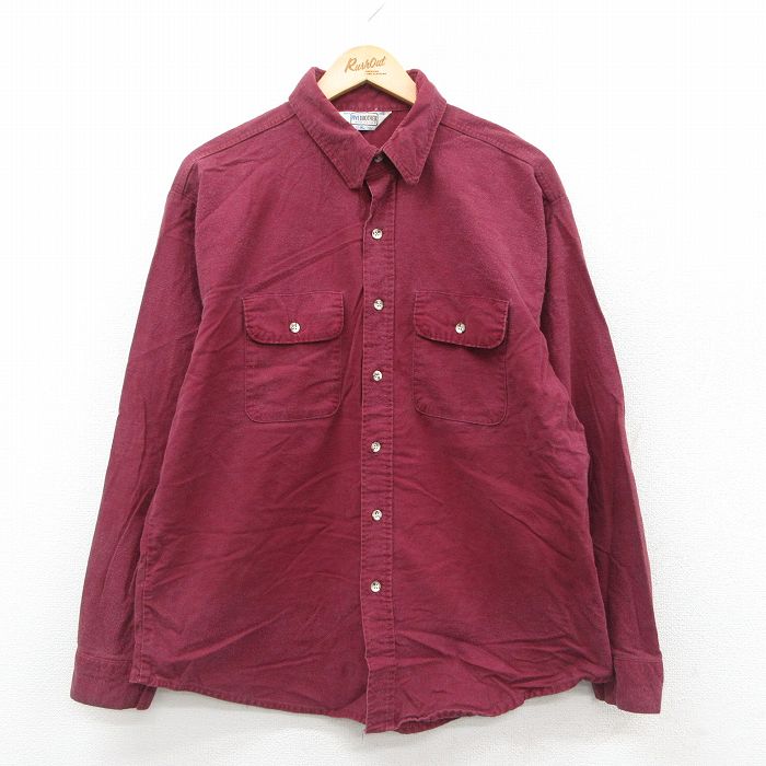 XL★古着 ファイブブラザー 長袖 ヘビー フランネル シャツ メンズ 80年代 80s 大きいサイズ コットン USA製 エンジ 【spe】 25oct18 中古 トップス
