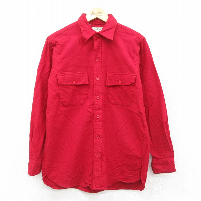 【20%OFF】M★古着 エルエルビーン LLBEAN 長袖 フランネル シャツ メンズ 80年代 80s コットン 赤 レッド 25oct18 中古 トップス