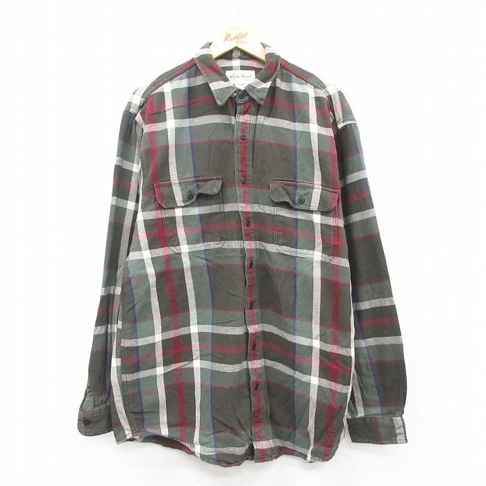 XL★古着 エディーバウアー 長袖 ヘビー フランネル シャツ メンズ 00年代 00s ロング丈 コットン 緑他 グリーン チェック 【spe】 25oct18 中古 トップス