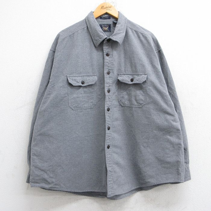 XL★古着 アロー 長袖 ヘビー フランネル シャツ メンズ シャモア 大きいサイズ コットン グレー 25oct18 中古 トップス