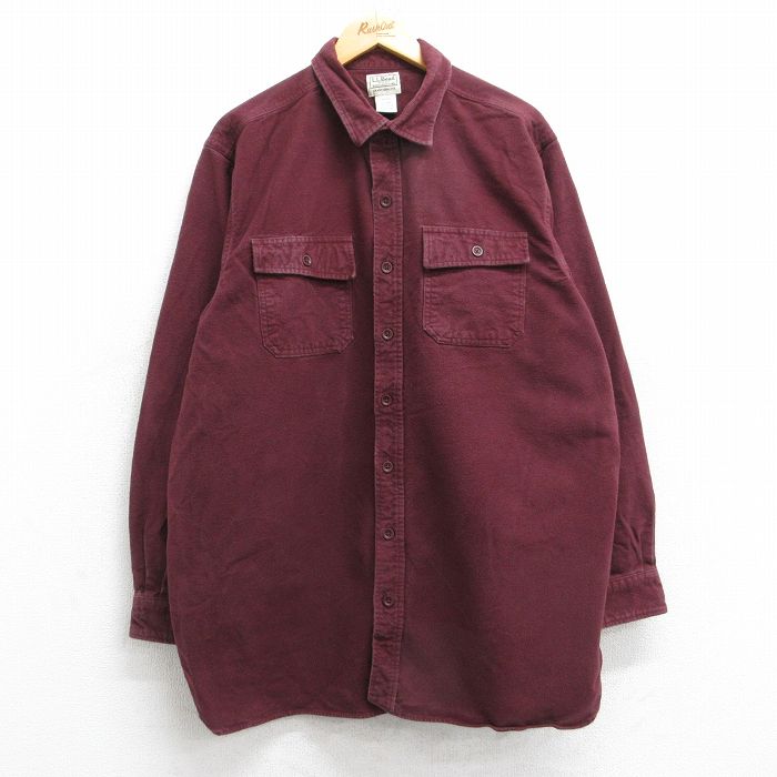 XL★古着 エルエルビーン LLBEAN 長袖 ヘビー フランネル シャツ メンズ 00年代 00s 大きいサイズ ロング丈 コットン エンジ 25oct18 中古 トップス