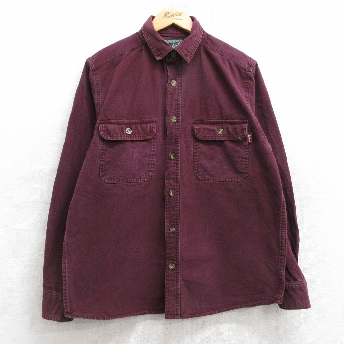 L★古着 ウールリッチ WOOLRICH 長袖 ヘビー フランネル シャツ メンズ コットン エンジ 25oct18 中古 トップス