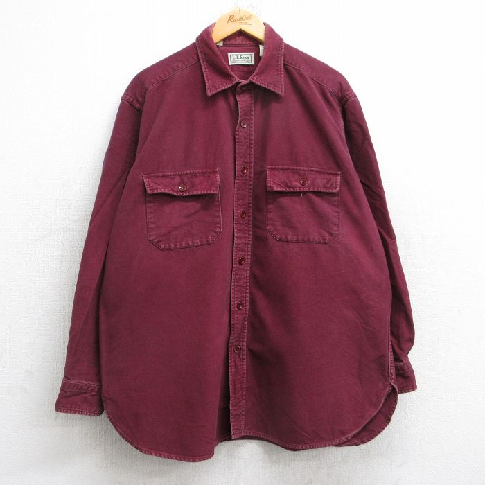 エルエルビーン 80s 長袖フランネルシャツ シャモアクロス バーガンディ XL | 古着