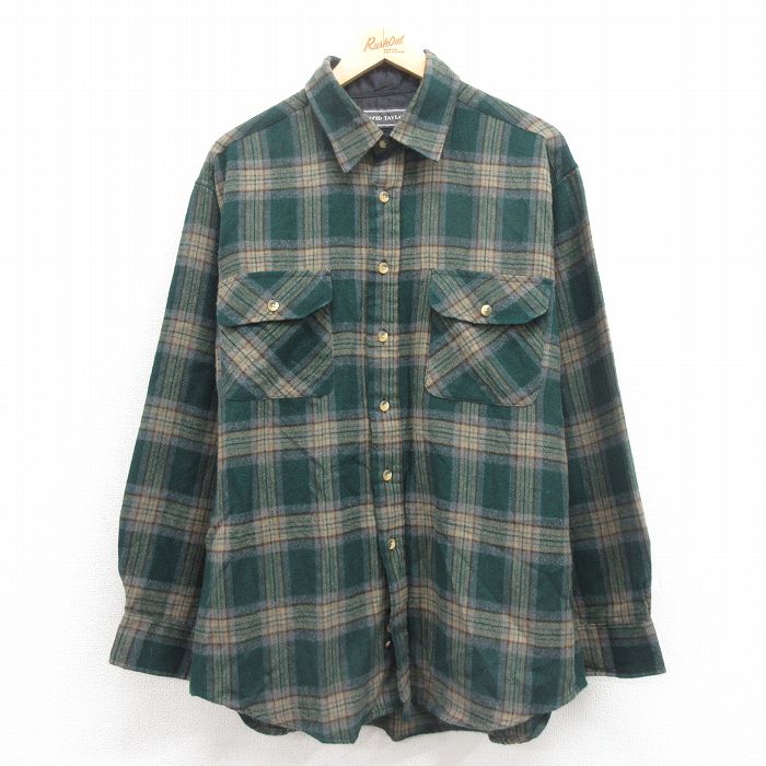 XL★古着 長袖 ウール シャツ メンズ 90年代 90s 緑他 グリーン チェック 25oct20 中古 トップス
