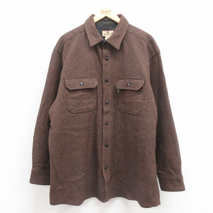 XL★古着 ウールリッチ WOOLRICH 長袖 ウール シャツ メンズ 大きいサイズ ロング丈 茶 ブラウン 25oct20 中古 トップス
