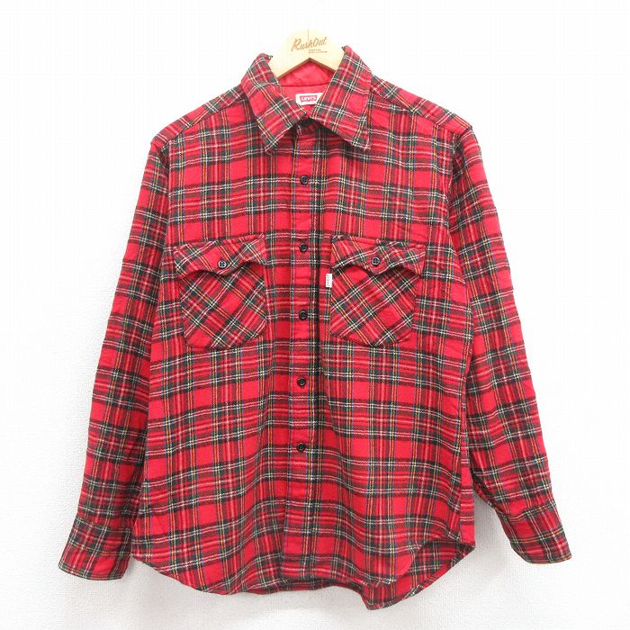 L★古着 リーバイス Levis 長袖 ウール シャツ メンズ 70年代 70s 赤他 レッド タータン チェック 25oct20 中古 トップス
