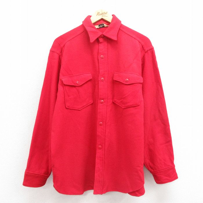 L★古着 ウールリッチ WOOLRICH 長袖 ウール シャツ メンズ 80年代 80s 赤 レッド 25oct20 中古 トップス