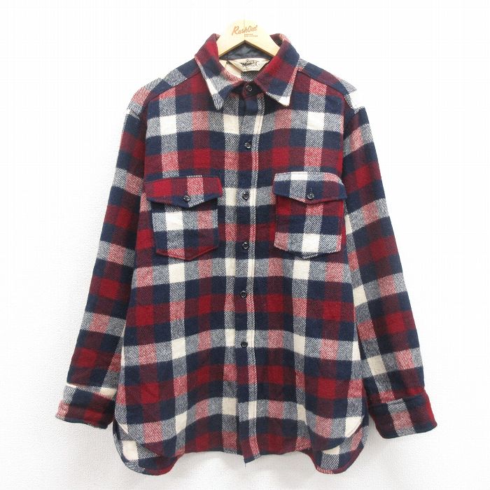 XL★古着 ウールリッチ WOOLRICH 長袖 ウール シャツ メンズ 80年代 80s 紺他 ネイビー チェック 25oct20 中古 トップス