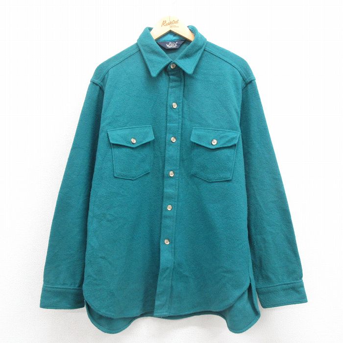 XL★古着 ウールリッチ WOOLRICH 長袖 ウール シャツ メンズ 80年代 80s USA製 青緑 【spe】 25oct20 中古 トップス