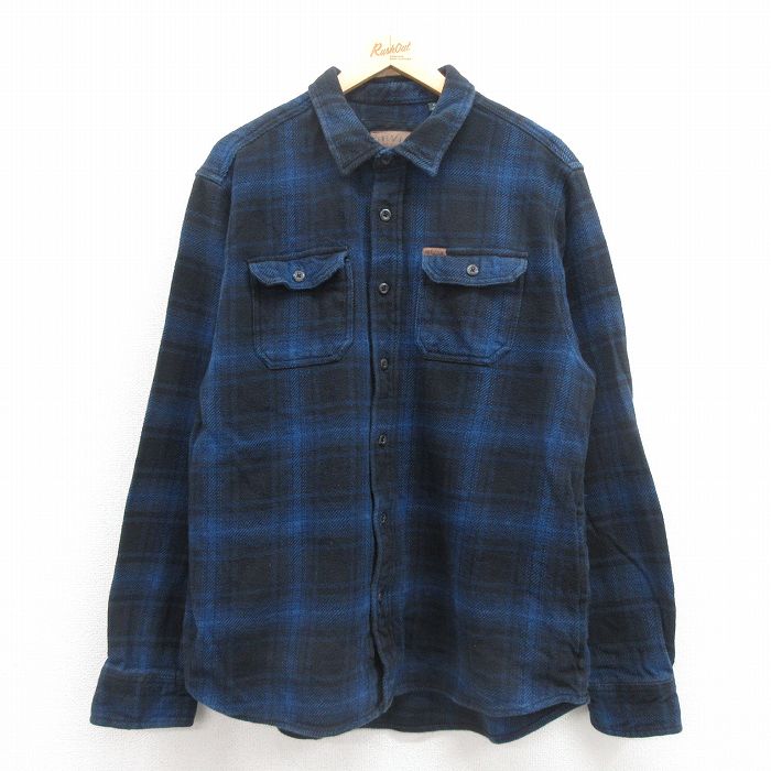 XL★古着 オービス ORVIS 長袖 ヘビー フランネル シャツ メンズ コットン 紺 ネイビー チェック 25oct20 中古 トップス