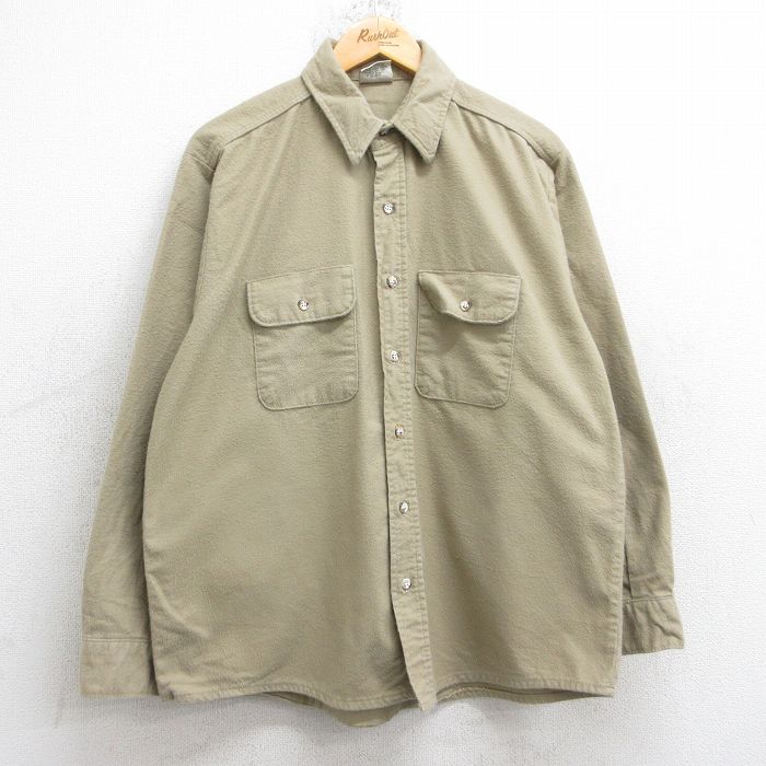 L★古着 ファイブブラザー 長袖 ヘビー フランネル シャツ メンズ 90年代 90s ベージュ カーキ 25oct20 中古 トップス