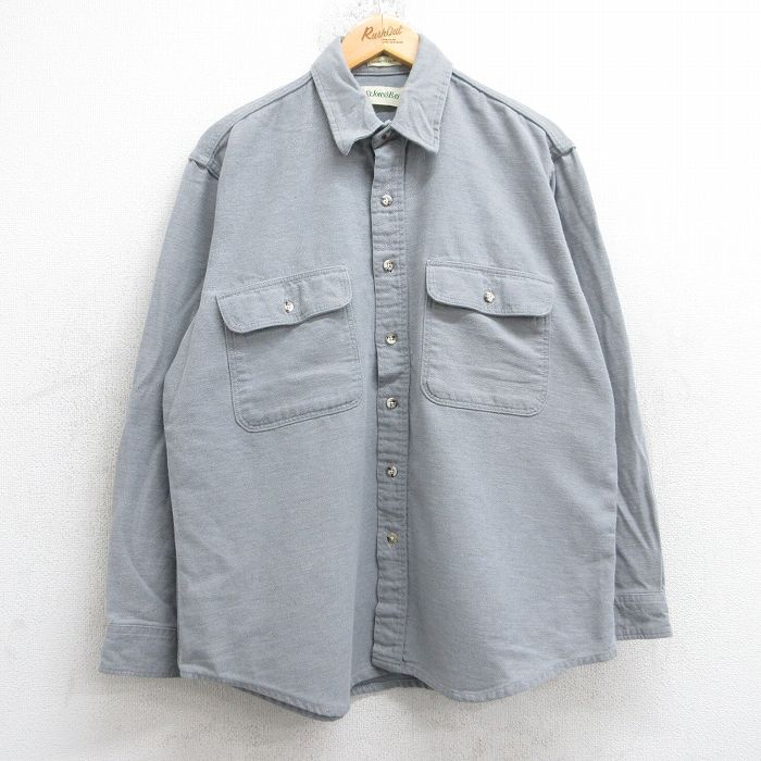 XL★古着 セントジョンズベイ 長袖 ヘビー フランネル シャツ メンズ 90年代 90s シャモアクロス コットン USA製 薄グレー 25oct20 中古 トップス
