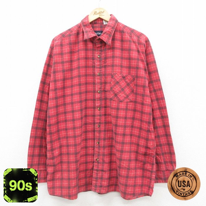 ピューリタン 90s 長袖フランネルシャツ レッドチェック XL | 古着
