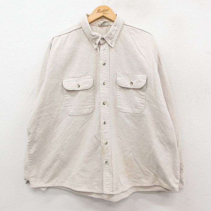 XL★古着 ファイブブラザー 長袖 ヘビー フランネル シャツ メンズ 90年代 90s 大きいサイズ コットン ボタンダウン USA製 生成り 25oct24 中古 トップス